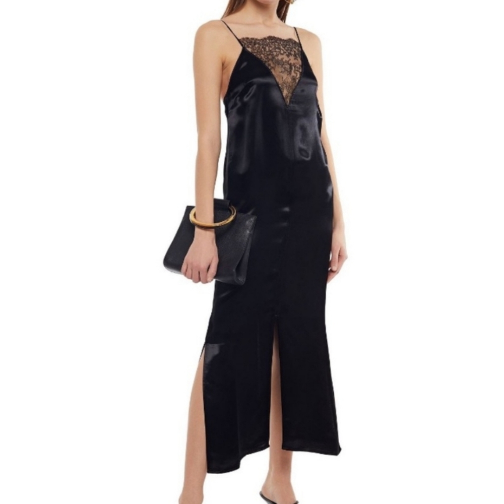 Khaite Leandra V neck satin dress